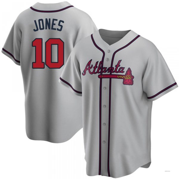 Atlanta Braves #10 Chipper Jones Gray Road Jersey Stitches Baseball Jerseys - Main View