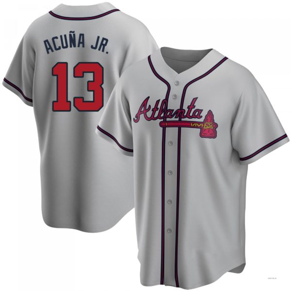 Atlanta Braves #13 Ronald Acuna Jr. Gray Road Jersey Stitches Baseball Jerseys - Main View