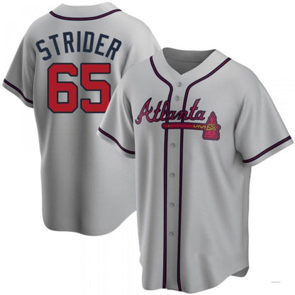 Atlanta Braves #65 Spencer Strider Gray Road Jersey Stitches Baseball Jerseys - Main View