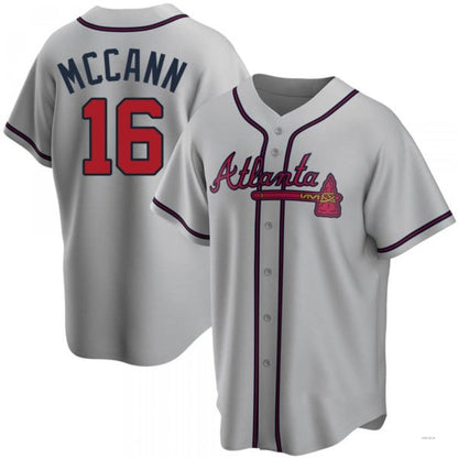 Atlanta Braves #16 Brian McCann Gray Road Jersey Stitches Baseball Jerseys - Main View