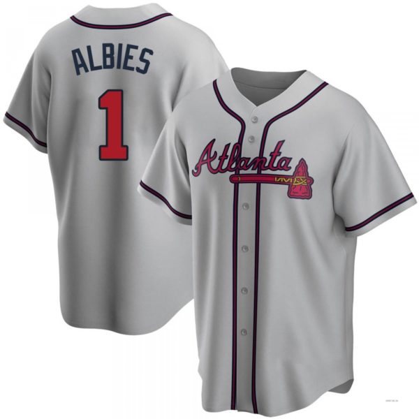 Atlanta Braves #1 Ozzie Albies Gray Road Jersey Stitches Baseball Jerseys - Main View