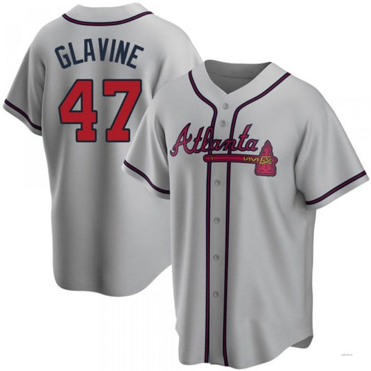 Atlanta Braves #47 Tom Glavine Gray Road Jersey Stitches Baseball Jerseys - Main View