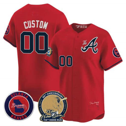 Custom Atlanta Braves Hank Aaron 715th Home Run Patch Vapor Premier Limited V2 – All Stitched Baseball Jersey - Main View