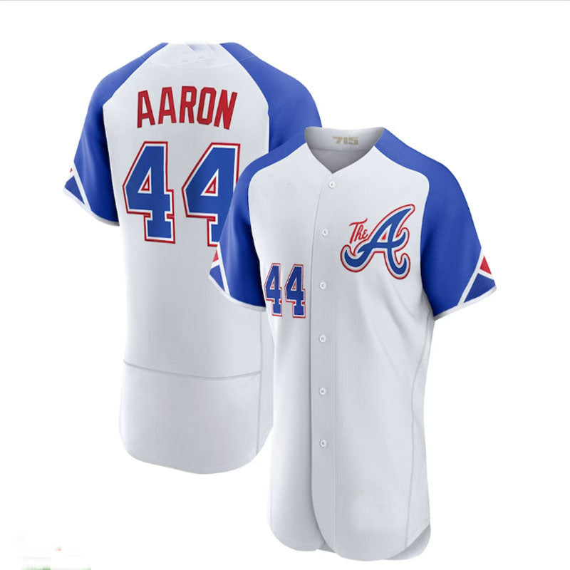 Atlanta Braves #44 Hank Aaron White 2023 City Connect Authentic Player Jersey Stitches Baseball Jerseys - Main View
