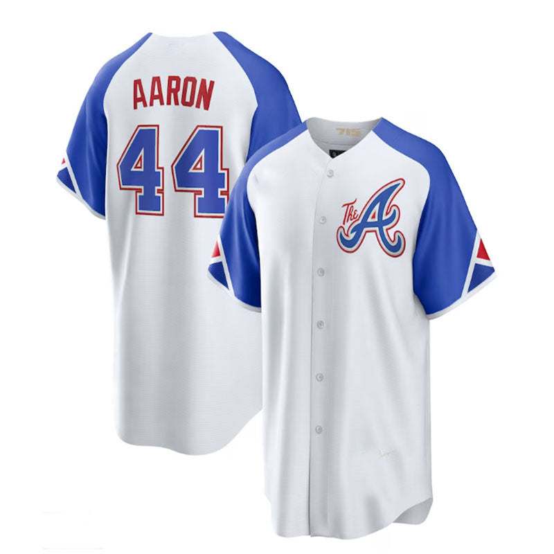 Atlanta Braves #44 Hank Aaron White 2023 City Connect Replica Player Jersey Stitches Baseball Jerseys - Main View