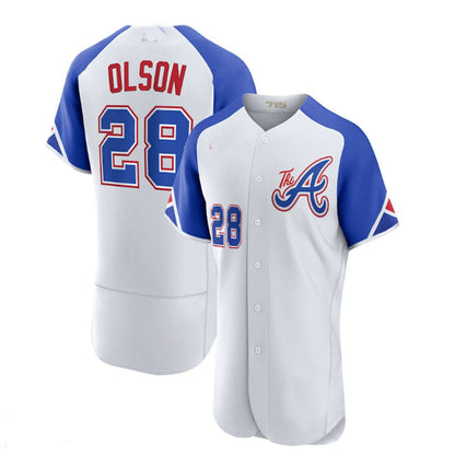 Atlanta Braves #28 Matt Olson White 2023 City Connect Authentic Player Jersey Stitches Baseball Jerseys - Main View