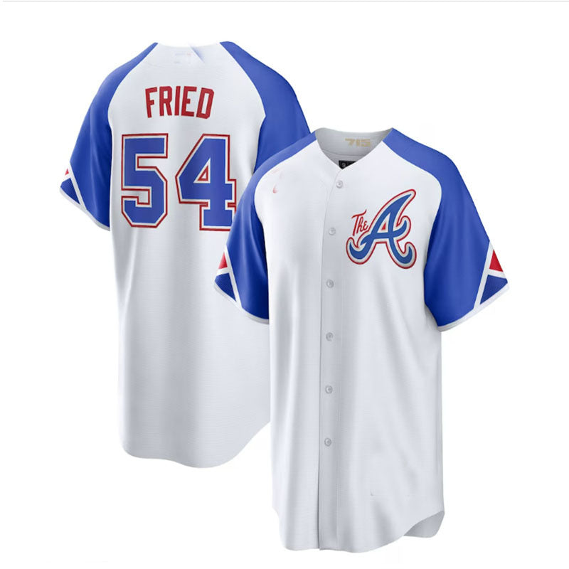 Atlanta Braves #54 Max Fried White 2023 City Connect Replica Player Jersey Stitches Baseball Jerseys - Main View