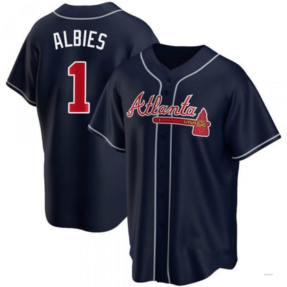 Atlanta Braves #1 Ozzie Albies Navy Alternate Jersey Stitches Baseball Jerseys - Main View