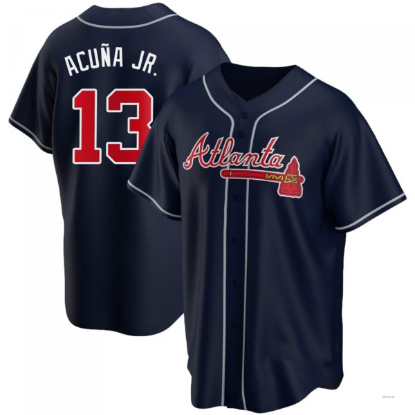 Atlanta Braves #13 Ronald Acuna Jr. Navy Alternate Jersey Stitches Baseball Jerseys - Main View