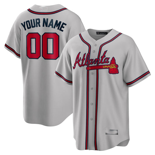Custom Atlanta Braves Gray Road Replica Jersey Baseball Jersey - Main View