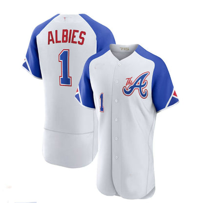 Atlanta Braves #1 Ozzie Albies White 2023 City Connect Authentic Player Jersey Stitches Baseball Jerseys - Main View