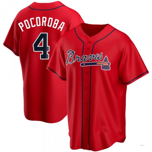 Atlanta Braves #4 Biff Pocoroba Red Alternate Jersey Stitches Baseball Jerseys - Main View