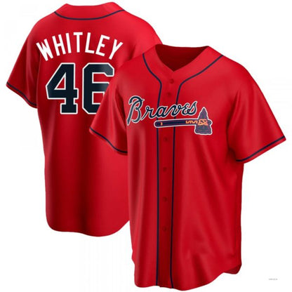 Atlanta Braves #46 Chase Whitley Red Alternate Jersey Stitches Baseball Jerseys - Main View