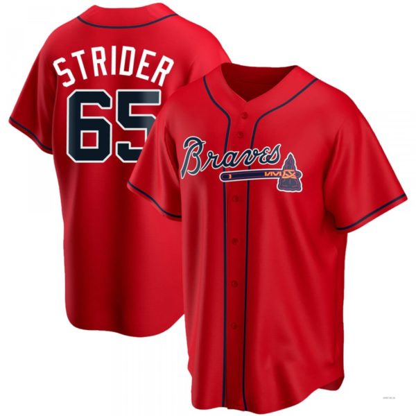 Atlanta Braves #65 Spencer Strider Navy Alternate Jersey Stitches Baseball Jerseys - Main View
