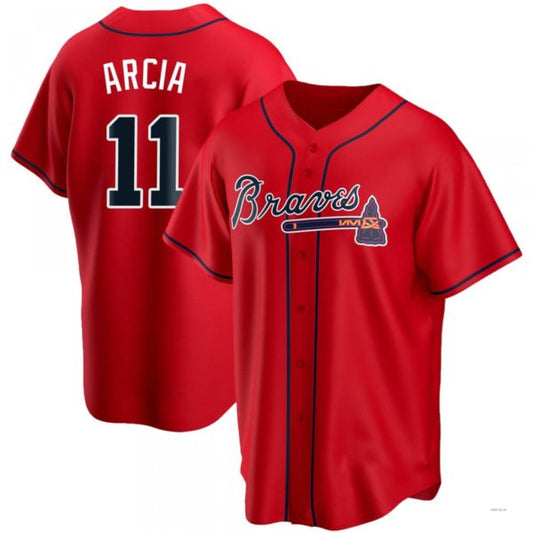Atlanta Braves #11 Orlando Arcia Red Alternate Jersey Stitches Baseball Jerseys - Main View