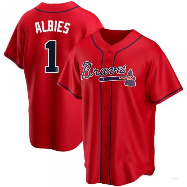 Atlanta Braves #1 Ozzie Albies Red Alternate Jersey Stitches Baseball Jerseys - Main View
