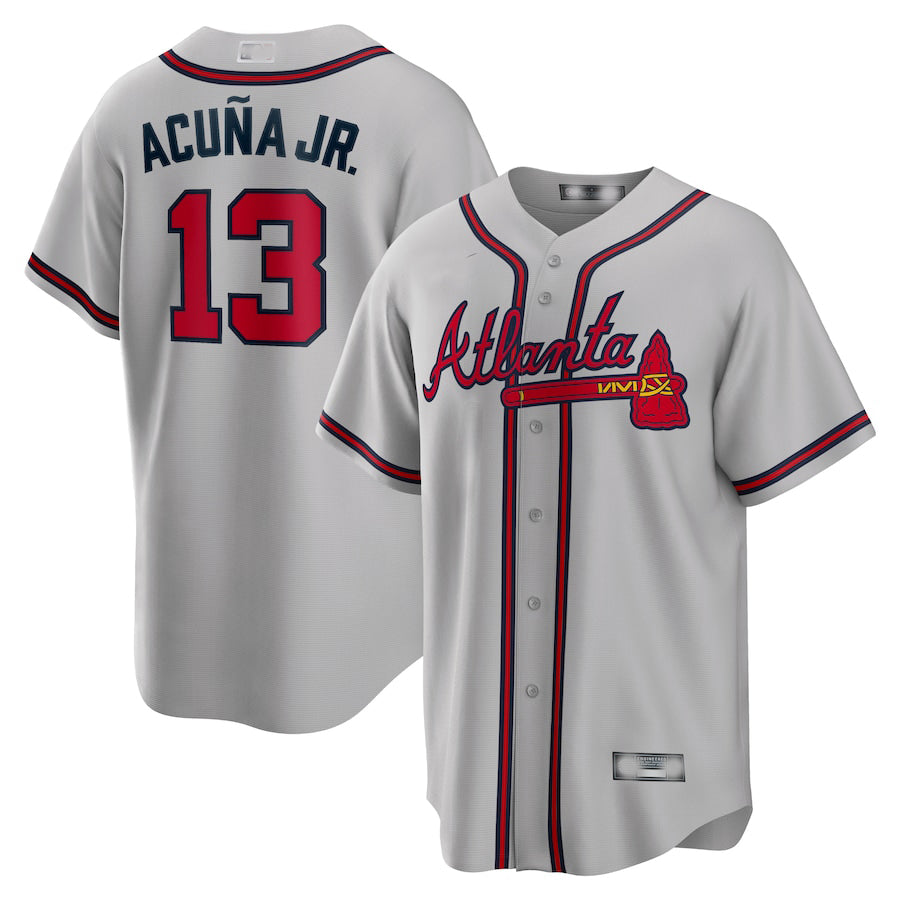 Atlanta Braves #13 Ronald Acuna Jr.  Gray Road Replica Player Name Jersey Stitches Baseball Jerseys - Main View