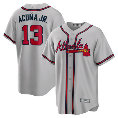 Atlanta Braves #13 Ronald Acuna Jr.  Gray Road Replica Player Name Jersey Stitches Baseball Jerseys - Main View