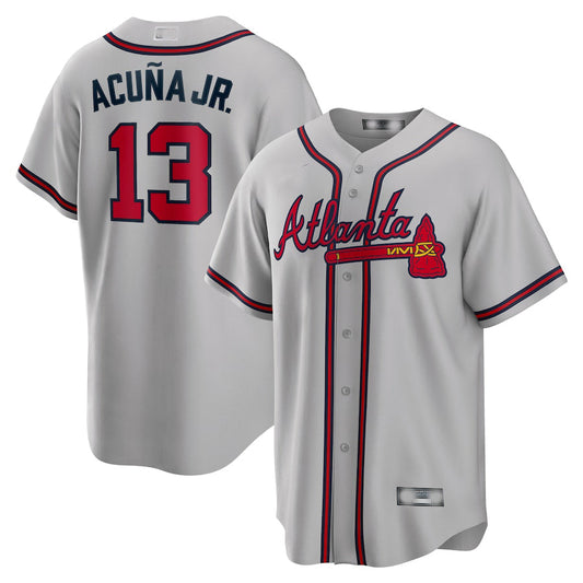 Atlanta Braves #13 Ronald Acuna Jr.  Gray Road Replica Player Name Jersey Stitches Baseball Jerseys - Main View