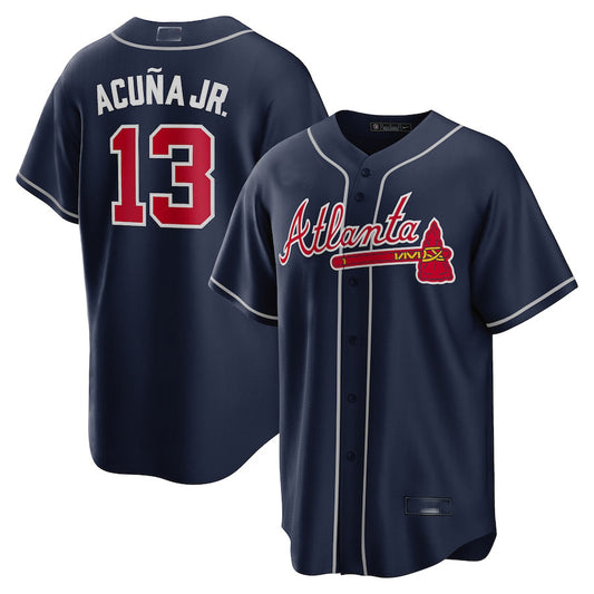 Atlanta Braves #13 Ronald Acuna Jr. Navy Alternate Replica Player Name Jersey Stitches Baseball Jerseys - Main View