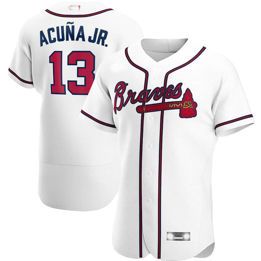 Atlanta Braves #13 Ronald Acuna Jr. White Home Authentic Player Jersey Stitches Baseball Jerseys - Main View