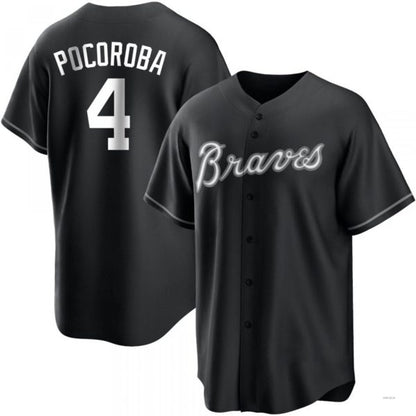 Atlanta Braves #4 Biff Pocoroba White Black Jersey Stitches Baseball Jerseys - Main View