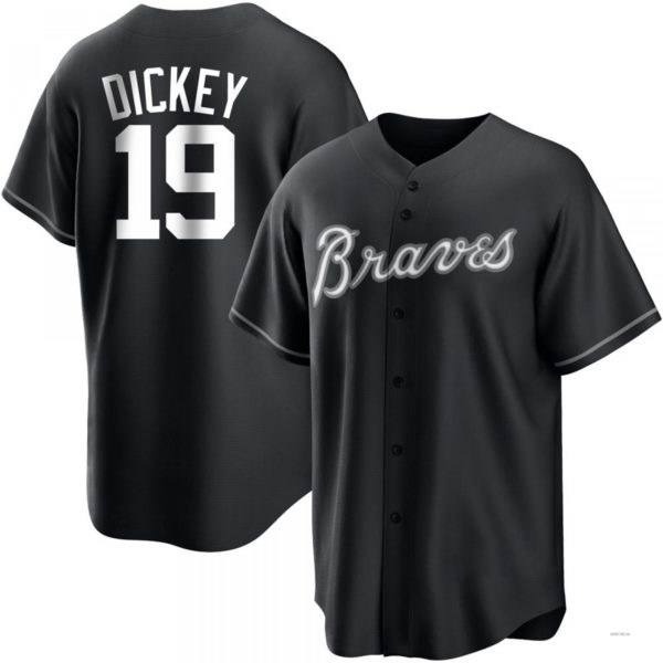Atlanta Braves #19 R.A. Dickey White Black Jersey Stitches Baseball Jerseys - Main View