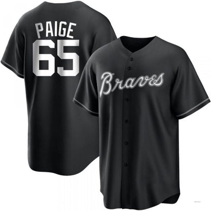 Atlanta Braves #65 Satchel Paige White Black Jersey Stitches Baseball Jerseys - Main View