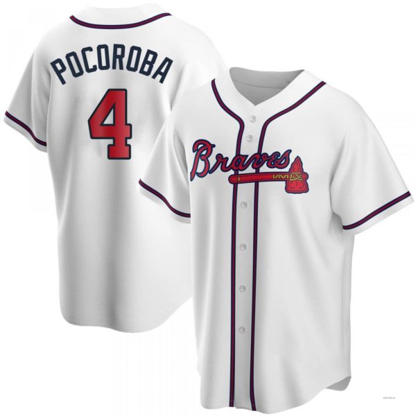 Atlanta Braves #4 Biff Pocoroba White Home Jersey Stitches Baseball Jerseys - Main View