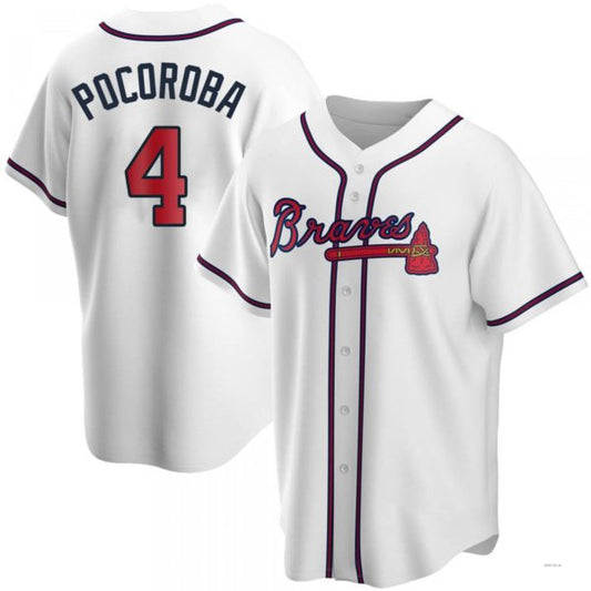 Atlanta Braves #4 Biff Pocoroba White Home Jersey Stitches Baseball Jerseys - Main View