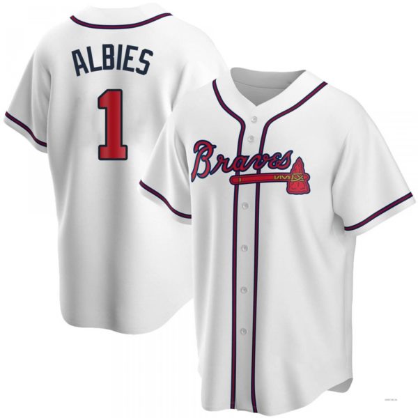Atlanta Braves #1 Ozzie Albies White Home Jersey Stitches Baseball Jerseys - Main View
