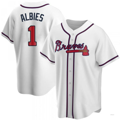 Atlanta Braves #1 Ozzie Albies White Home Jersey Stitches Baseball Jerseys - Main View