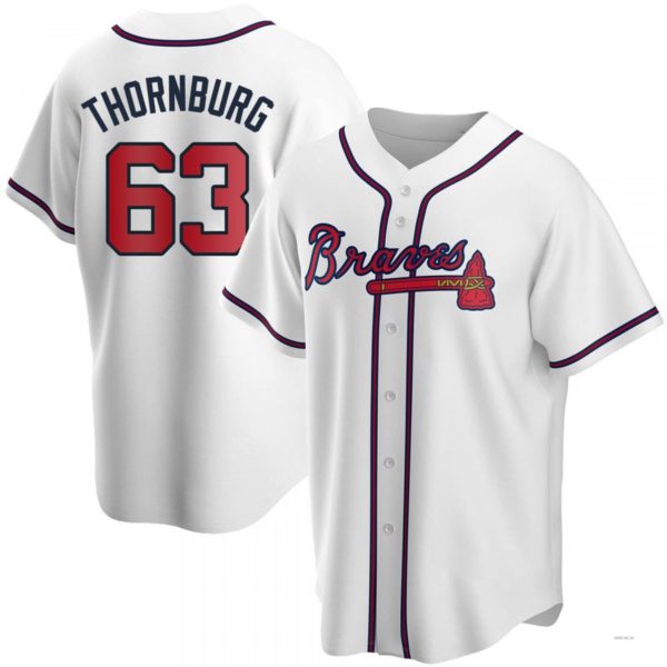 Atlanta Braves #63 Tyler Thornburg White Home Jersey Stitches Baseball Jerseys - Main View