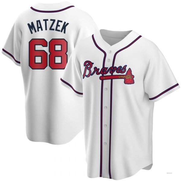 Atlanta Braves #68 Tyler Matzek White Home Jersey Stitches Baseball Jerseys - Main View
