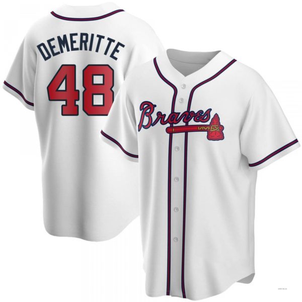 Atlanta Braves #48 Travis Demeritte White Home Jersey Stitches Baseball Jerseys - Main View