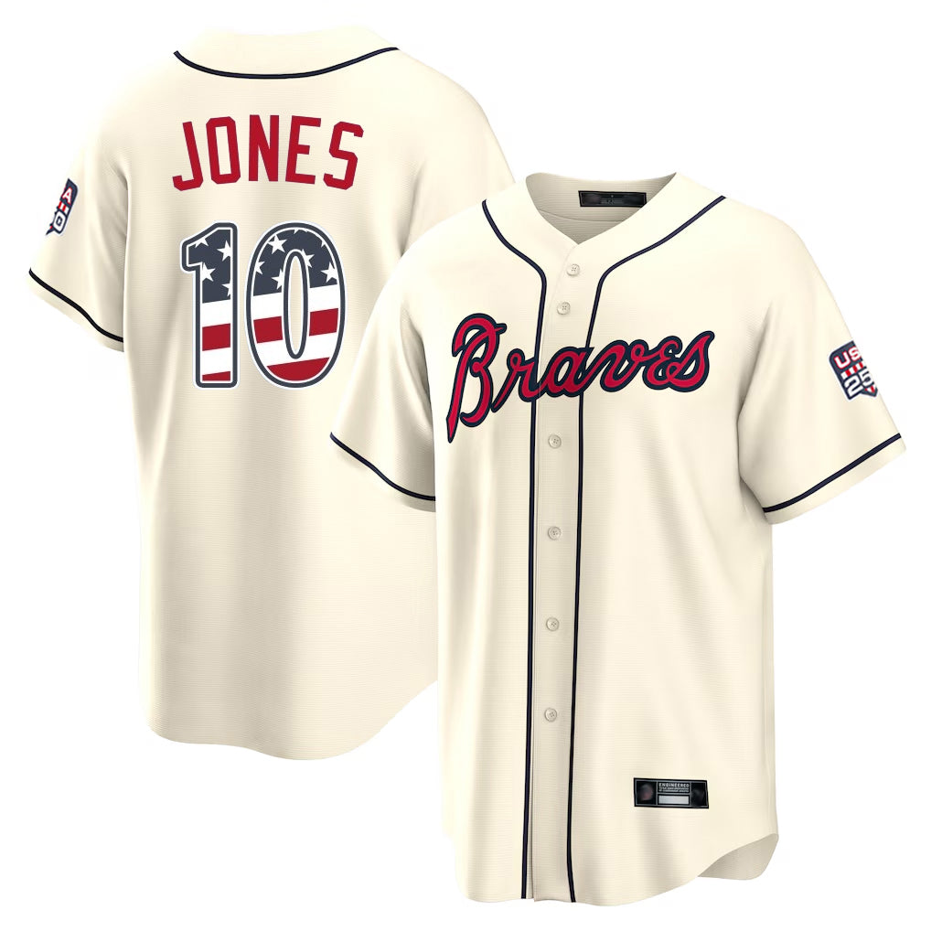 Atlanta Braves #10 Chipper Jones Player Cream USA 250 Fourth Of July Limited Home Game Stitched Baseball Jersey - Main View