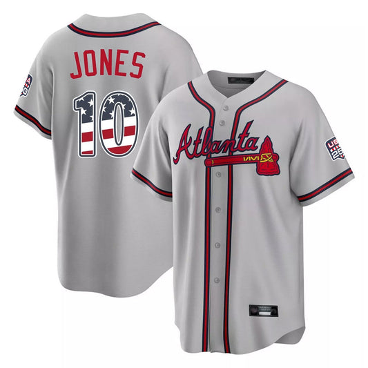 Atlanta Braves #10 Chipper Jones Player Gray USA 250 Fourth Of July Limited Home Game Stitched Baseball Jersey - Main View
