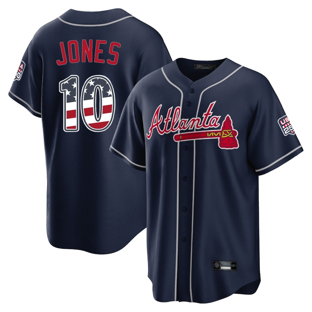 Atlanta Braves #10 Chipper Jones Player Navy USA 250 Fourth Of July Limited Home Game Stitched Baseball Jersey - Main View