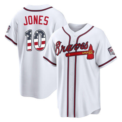 Atlanta Braves #10 Chipper Jones Player White USA 250 Fourth Of July Limited Home Game Stitched Baseball Jersey - Main View