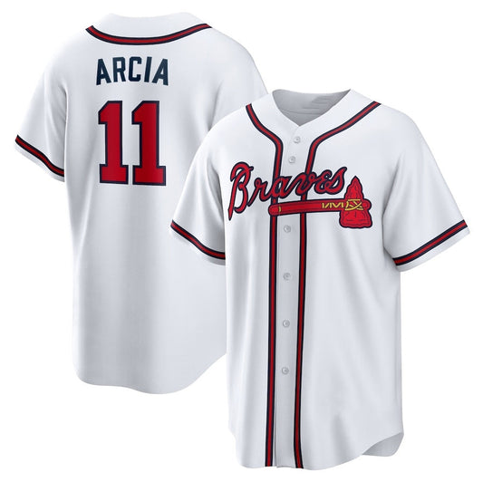Atlanta Braves #11 Orlando Arcia Home Replica Jersey - White Baseball Jerseys - Main View
