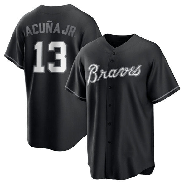Atlanta Braves #13 Ronald Acuna Jr. Black Lights Out Limited Stitched Baseball Jersey - Main View