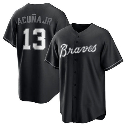 Atlanta Braves #13 Ronald Acuna Jr. Black Lights Out Limited Stitched Baseball Jersey - Main View