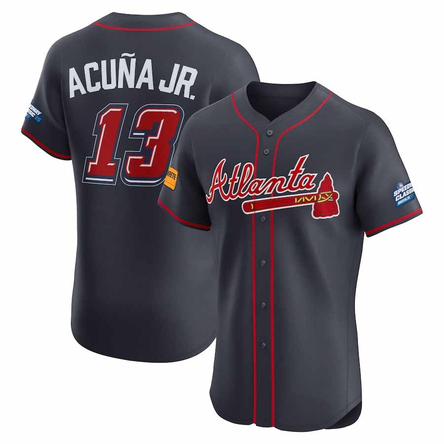 Atlanta Braves #13 Ronald Acuna Jr. Navy 2025 Speedway Classic Alternate Elite Player Baseball Jersey - Main View