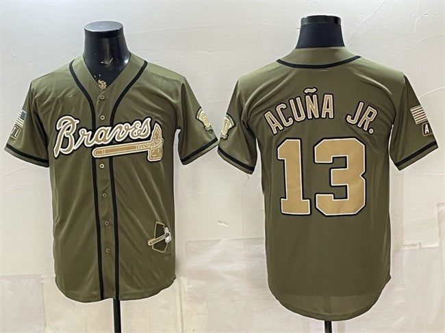 Atlanta Braves #13 Ronald Acuna Jr. Olive 2026 Armed Forces Day Stitched Jersey - Main View
