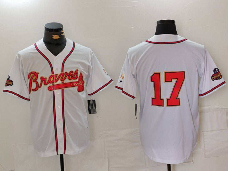 Atlanta Braves #17 Andy Messersmith White Gold World Series Champions Cool Base Stitched Baseball Jerseys - Main View