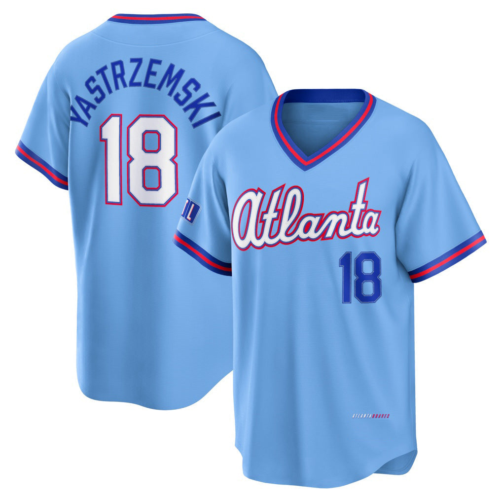 Atlanta Braves #18 Mike Yastrzemski Powder Blue 2026 City Connect Stadium Stitched Baseball Jersey - Main View