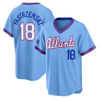 Atlanta Braves #18 Mike Yastrzemski Powder Blue 2026 City Connect Stadium Stitched Baseball Jersey - Main View