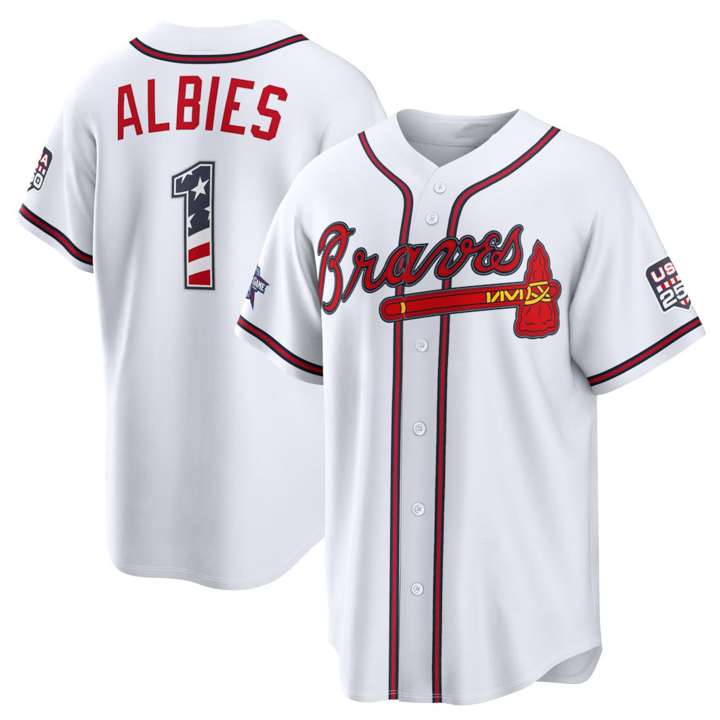 Atlanta Braves #1 Ozzie Albies 2026 All-Star Edition Stars & Stripes White Stadium Baseball Jersey - Main View