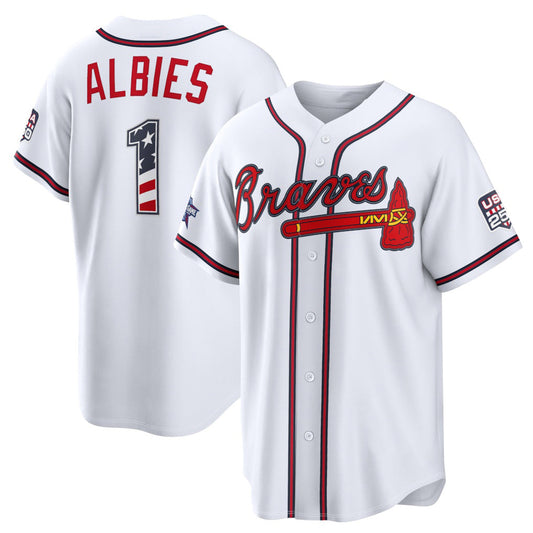 Atlanta Braves #1 Ozzie Albies 2026 All-Star Edition Stars & Stripes White Stadium Baseball Jersey - Main View
