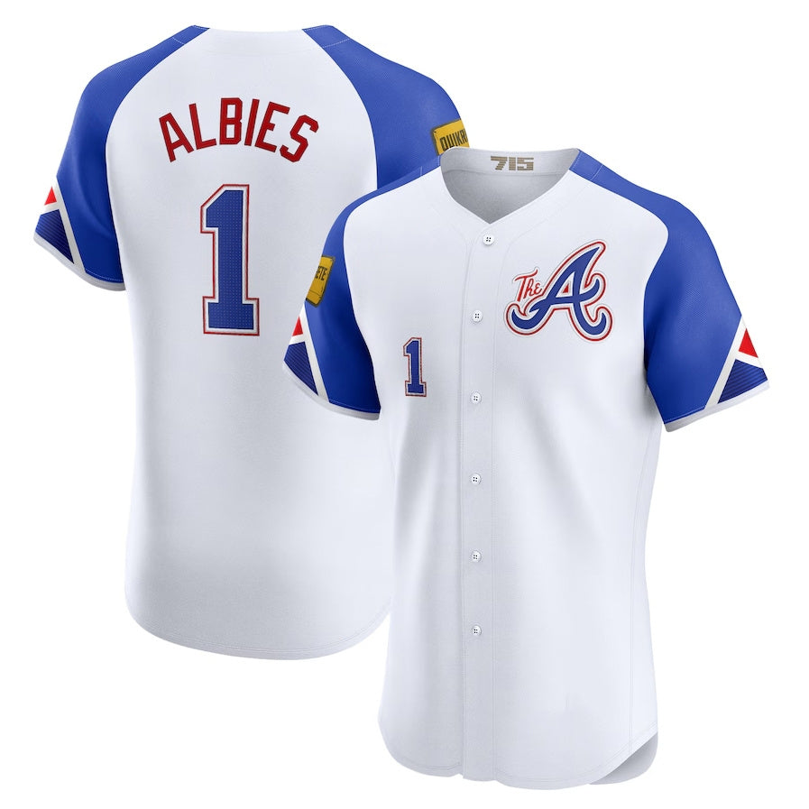 Atlanta Braves #1 Ozzie Albies City Connect Elite Jersey - White Baseball Jerseys - Main View